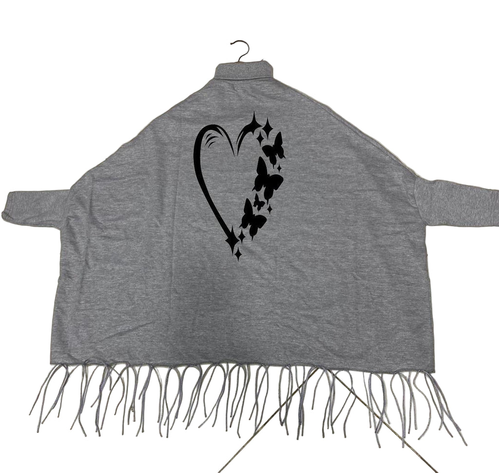 Women's Polyester Heart Printed Poncho Cape Shawl
