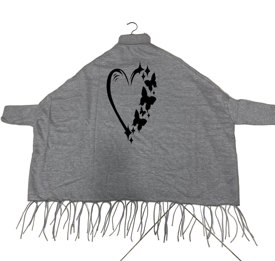 Women's Polyester Heart Printed Poncho Cape Shawl